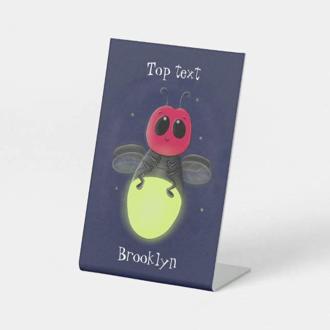 Cute lightning bug firefly cartoon illustration pedestal sign (Front)