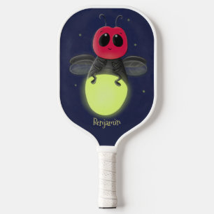 Cute lightning bug firefly cartoon illustration pickleball paddle