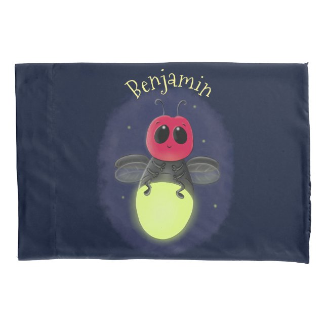 Cute lightning bug firefly cartoon illustration pillow case (Front)