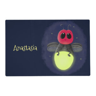 Cute lightning bug firefly cartoon illustration placemat