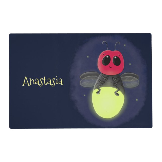 Cute lightning bug firefly cartoon illustration placemat (Front)
