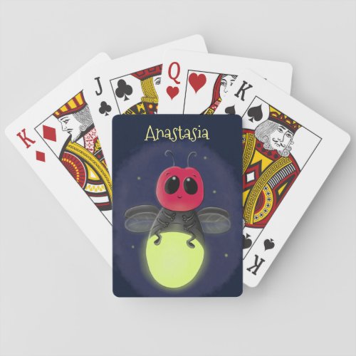 Cute lightning bug firefly cartoon illustration poker cards