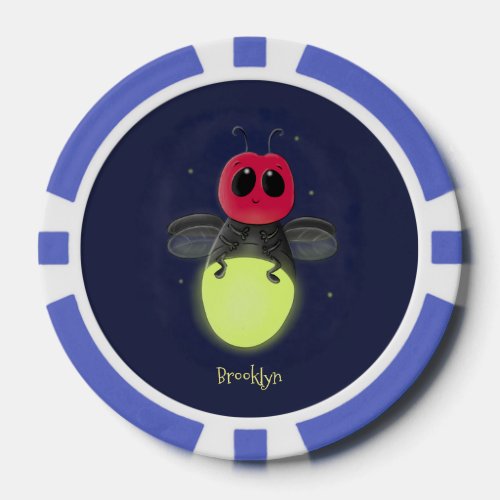 Cute lightning bug firefly cartoon illustration poker chips