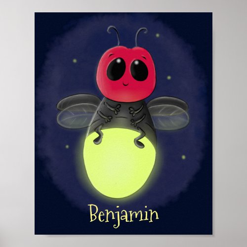 Cute lightning bug firefly cartoon illustration poster