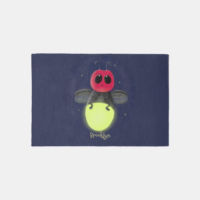 Cute lightning bug firefly cartoon illustration rug (Front)