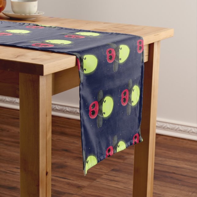 Cute lightning bug firefly cartoon illustration short table runner (In Situ)