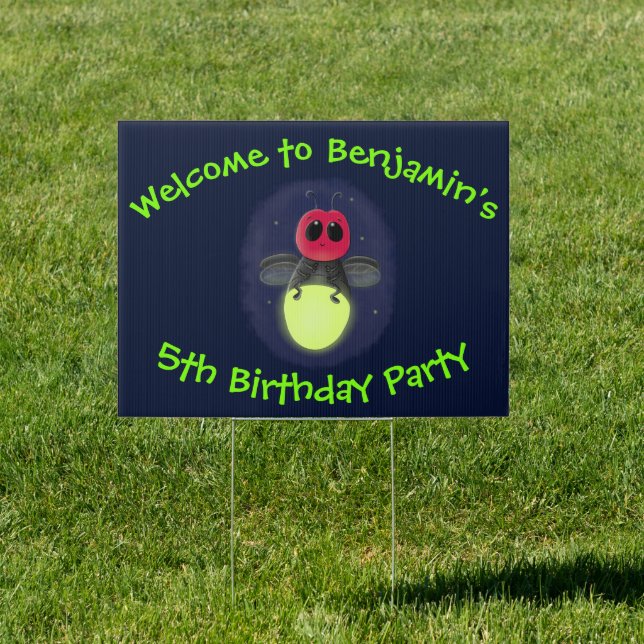 Cute lightning bug firefly cartoon illustration sign (Insitu)