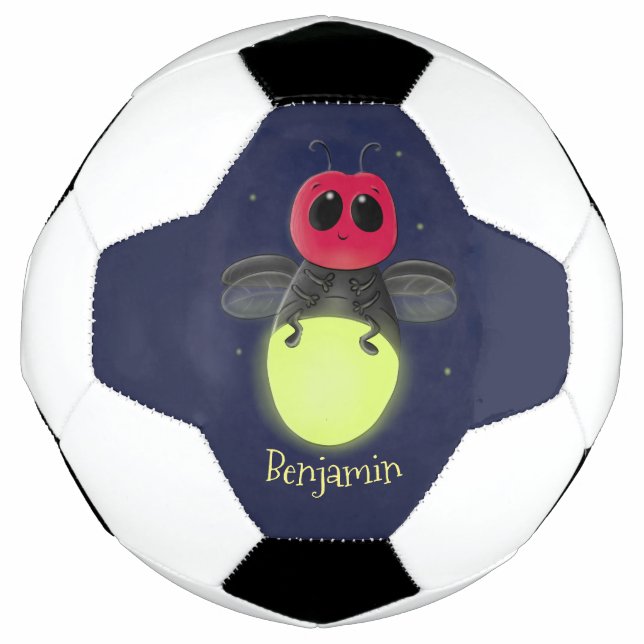 Cute lightning bug firefly cartoon illustration soccer ball (Front)