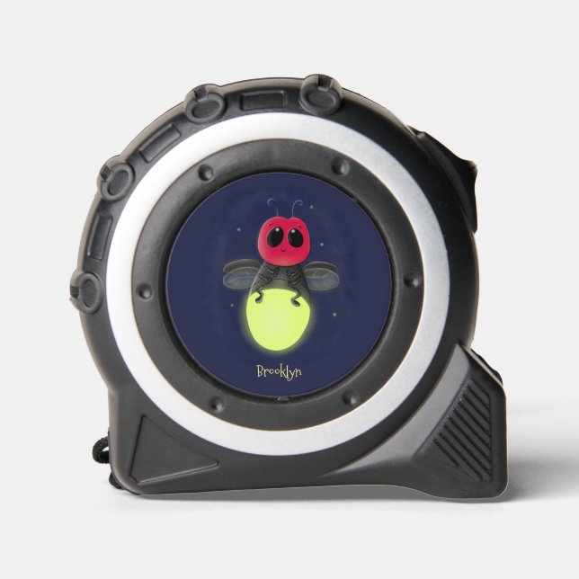 Cute lightning bug firefly cartoon illustration tape measure (Front)
