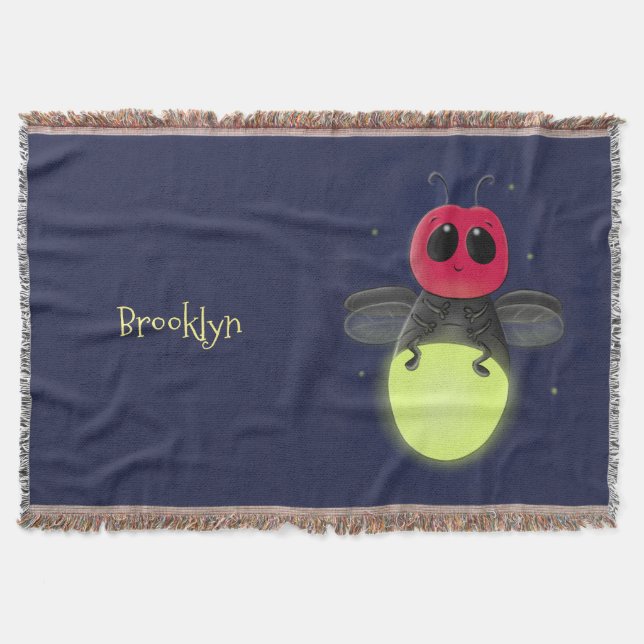 Cute lightning bug firefly cartoon illustration throw blanket (Front)