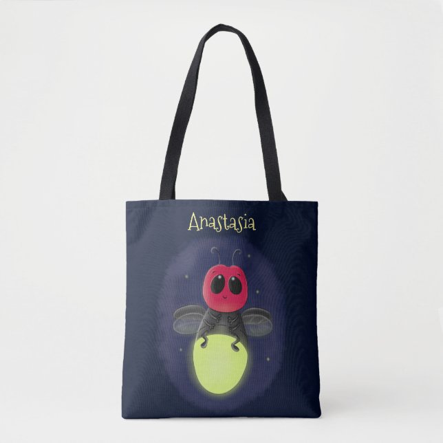 Cute lightning bug firefly cartoon illustration tote bag (Front)