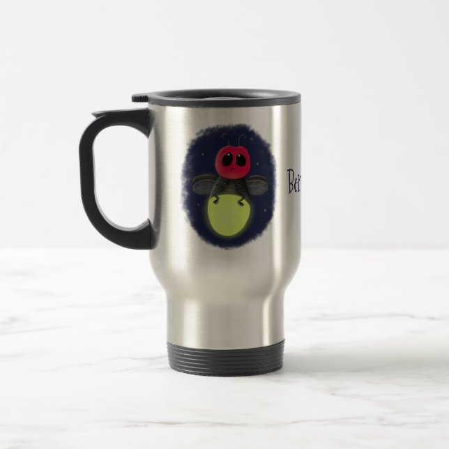 Cute lightning bug firefly cartoon illustration travel mug (Left)