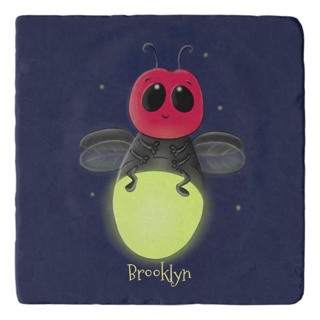 Cute lightning bug firefly cartoon illustration trivet (Front)