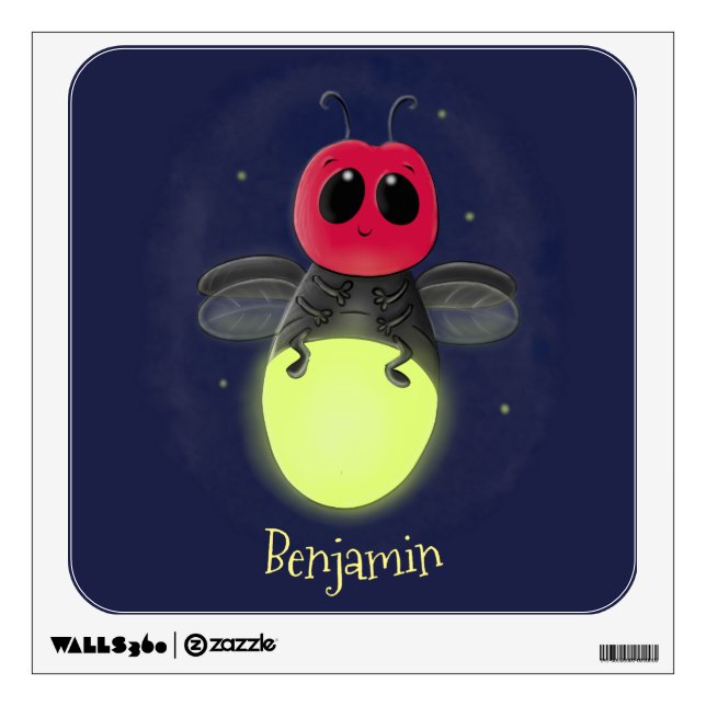 Cute lightning bug firefly cartoon illustration wall decal (Front)