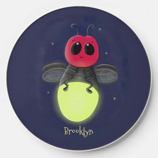 Cute lightning bug firefly cartoon illustration wireless charger  (Front)