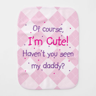 Cute Like Daddy on Light Pink Argyle Baby Burp Cloth