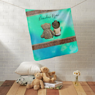 Cute Lil Cowboy Baby Boy and Teddy Bear Blanket