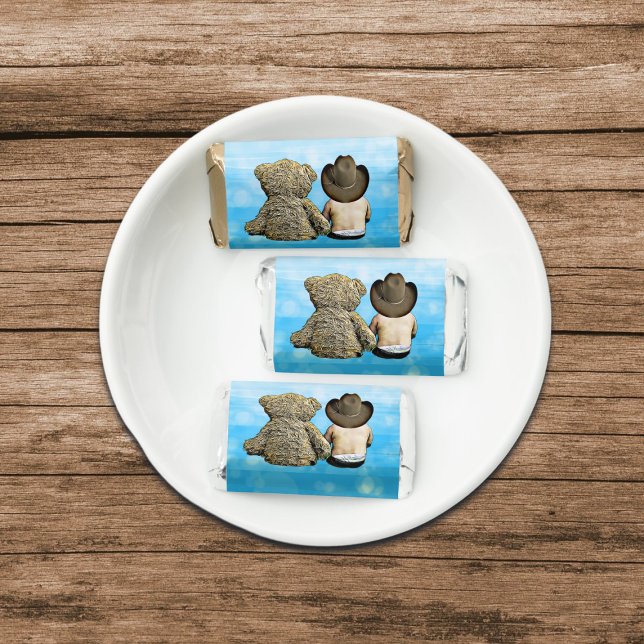 Cute Lil Cowboy Baby Boy and Teddy Bear Hershey's Miniatures (Creator Uploaded)
