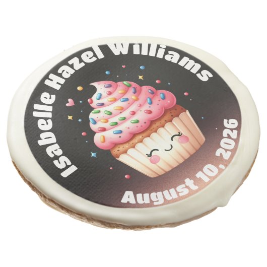 Cute L'il Cupcake Candy Sprinkles Baby Shower Sugar Cookie (Angled)