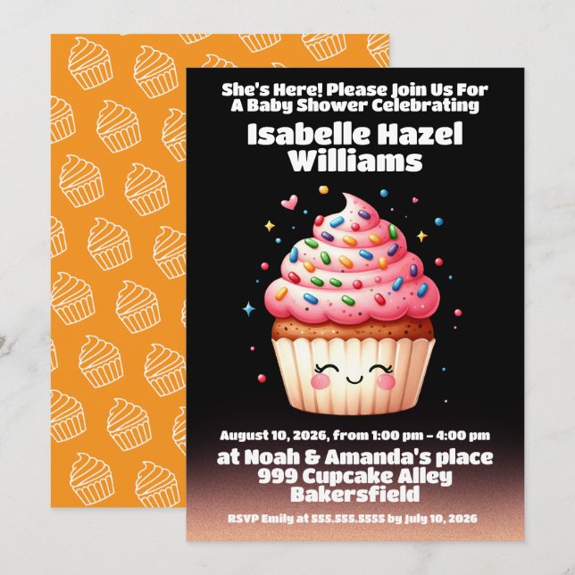 Cute L'il Cupcake Sprinkles Baby Shower Invitation (Front/Back)