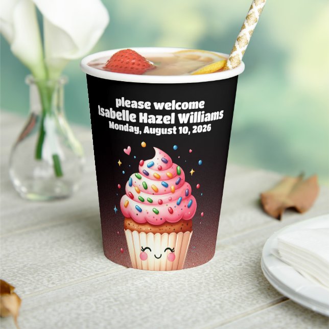 Cute L'il Cupcake Sprinkles Baby Shower Welcome Paper Cups (Insitu)