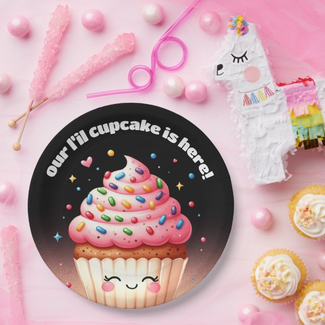 Cute L'il Cupcake Sprinkles Baby Shower Welcome Paper Plates (Party)