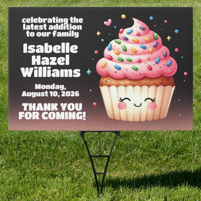 Cute L'il Cupcake Sprinkles Baby Shower Welcome Sign (Insitu)