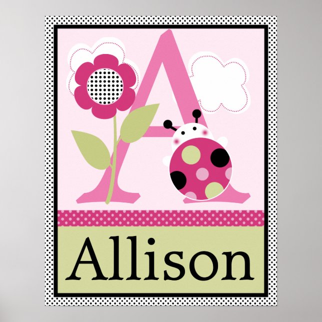 Cute Lil Little Ladybug Letter & Name Wall Poster (Front)