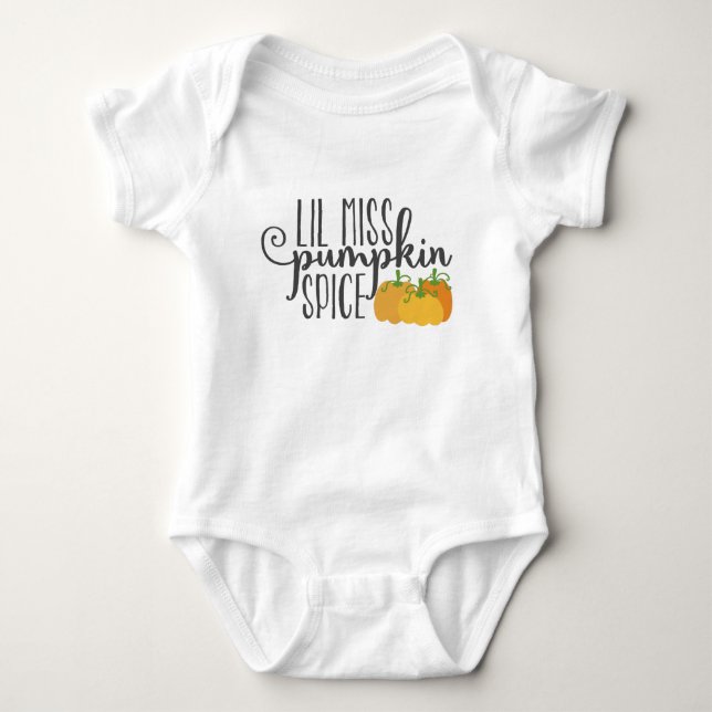 Cute Lil Miss pumpkin spice bodysuit for baby (Front)