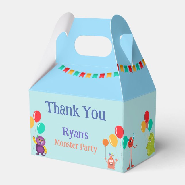 Cute lil monster cartoon fun birthday party favor boxes (Front Side)