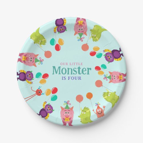 Cute lil monster cartoon fun birthday party  paper plates