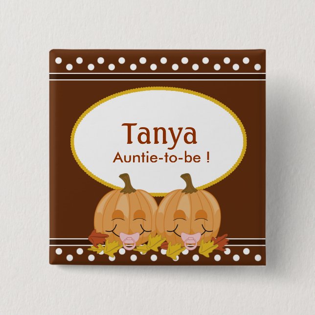 Cute Lil Pumpkins Baby Shower Name Tag Button (Front)