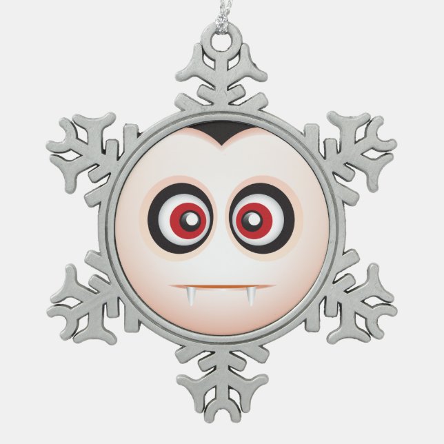 Cute Lil' Vampire Halloween Emoji Snowflake Pewter Christmas Ornament (Front)