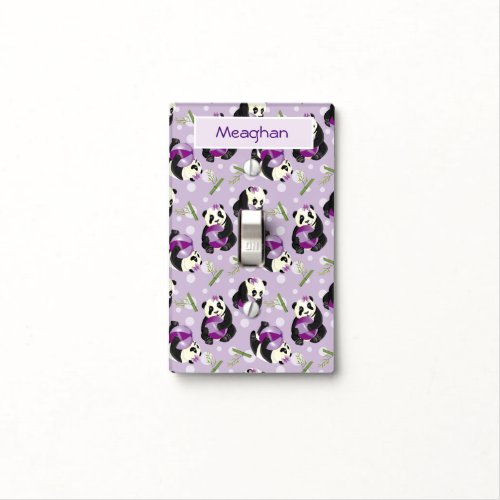 cute Lilac baby panda Bear playing ball Light Switch Cover