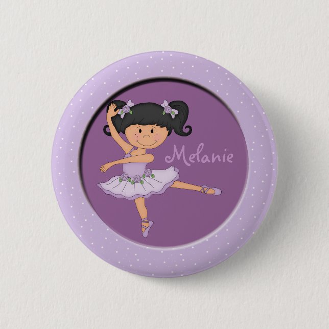 Cute lilac Ballerina 1 Custom Name Pinback Button (Front)
