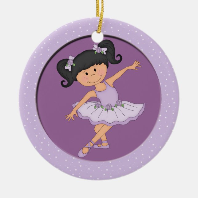 Cute Lilac Ballerina 3 Ballet Star Ceramic Ornament (Front)