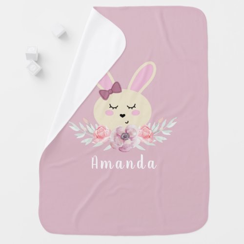 Cute Lilac Bunny Rabbit Personalized Baby Blanket
