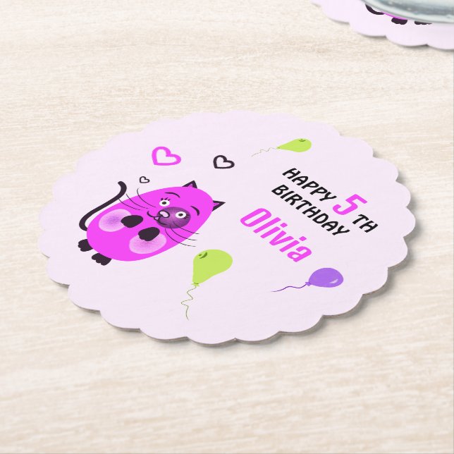 Cute lilac cat paper coaster (Angled)