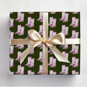 Cute Lilac Cowgirl boots Dark green Christmas Wrapping Paper Sheets