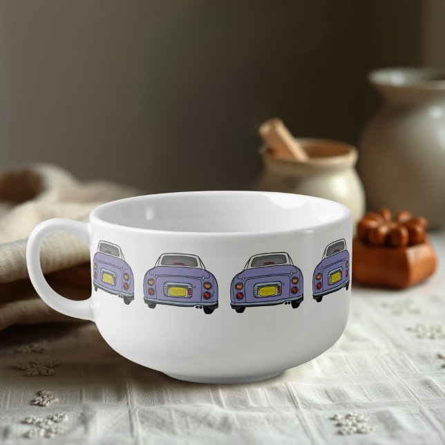 Cute Lilac Figaro Car Pattern Figarations Soup Mug (If you love soup and lilac figaro cars, this is the soup mug just for you)