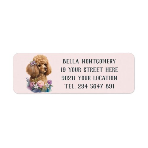 Cute Lilac Floral Poodle Dog design Purple Girly  Label