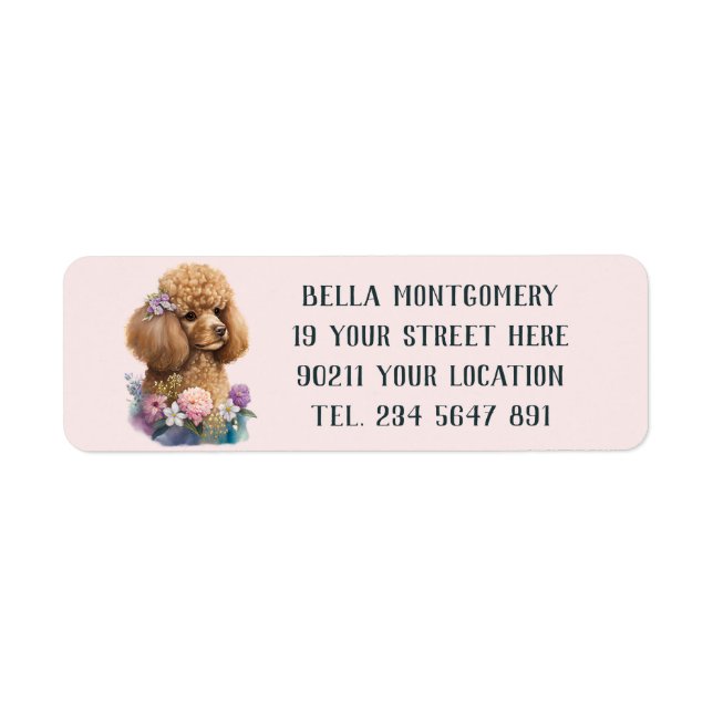 Cute Lilac Floral Poodle Dog design Purple Girly  Label (Front)