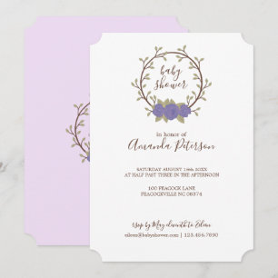 Cute Lilac Floral Wreath Baby Shower Invitation