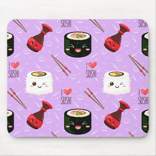Cute Lilac Kawaii Sushi Pattern  Mouse Pad