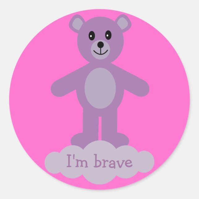 Cute Lilac Teddy Bear I'm Brave Pink Stickers (Front)