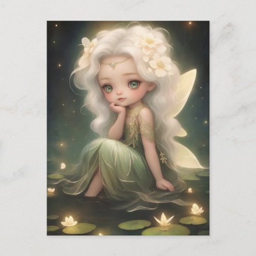 Cute Lilypad Fairy _ Whimsical Art Postcard