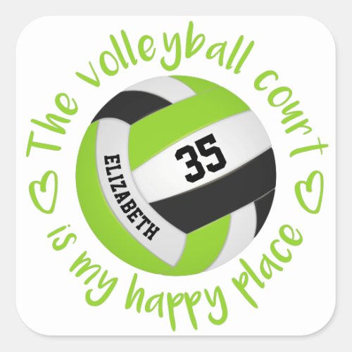 cute lime black volleyball court my happy place square sticker