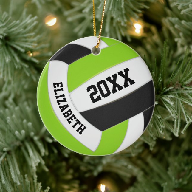 cute lime black white girly volleyball ceramic ornament (Tree)