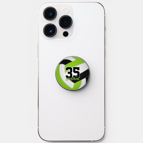 cute lime black white volleyball w her name PopSocket