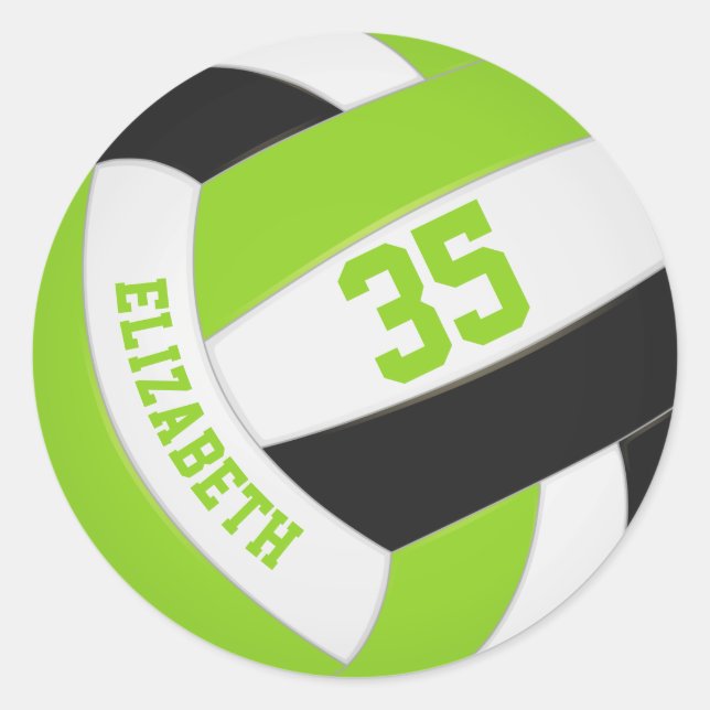 cute lime green black personalized volleyball classic round sticker (Front)